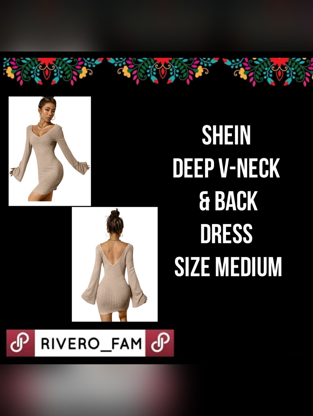 SHEIN | DEEP V-NECK & BACK DRESS | SIZE MEDIUM